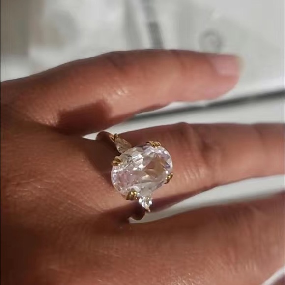 New Luxury Yellow Gold Plated Oval Diamond Ring - Picture 14 of 16